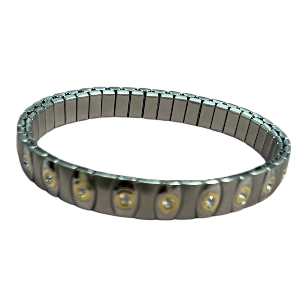 Vintage Speidel 14K Gold, Stainless Steel and CZ Stretch Bracelet Unisex